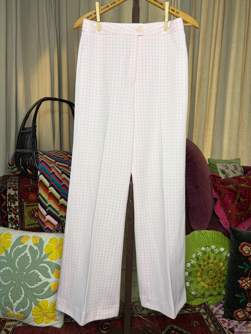 70s Pink Gingham High Waist Pants